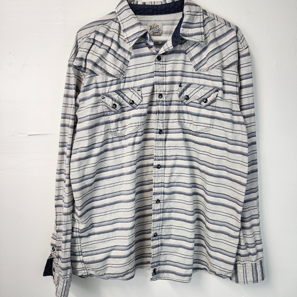 MOONSHINE SPIRIT Striped Western Pearl Snap Shirt Blue White Men’s Large - Picture 1 of 8